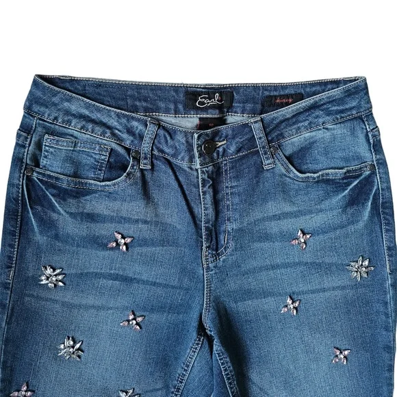 EARL Jeans Skinny Bedazzled Rhinestone Accents Tapered Legs  Whiskers Size 10 - Picture 3 of 10